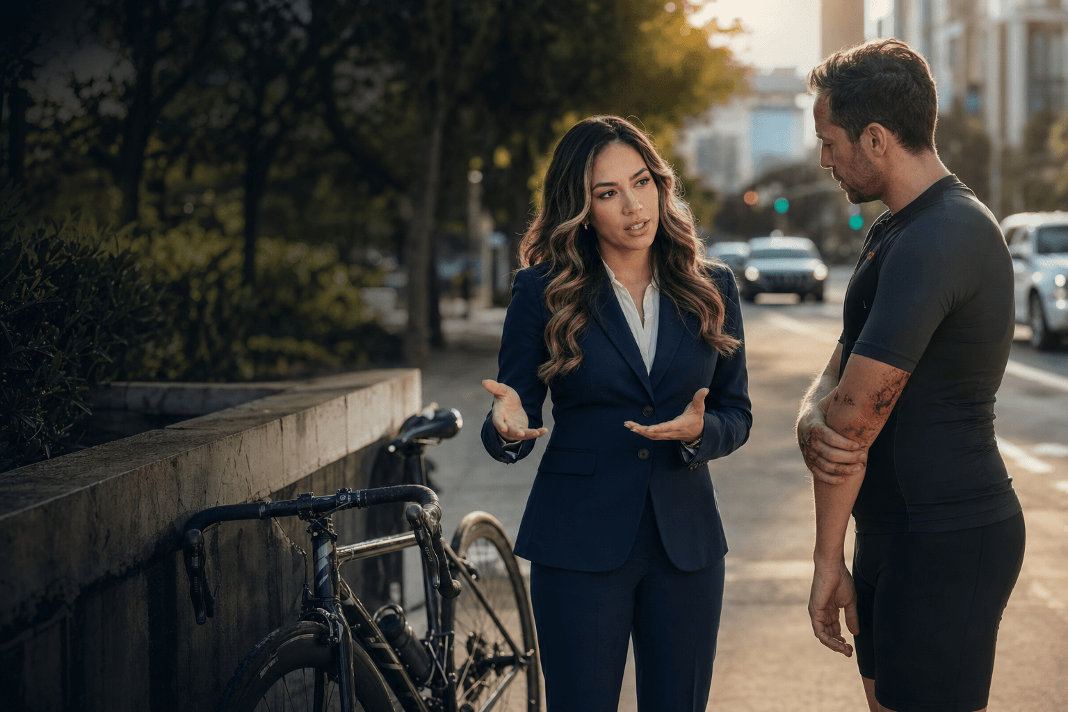Orlando bicycle accident lawyer consulting with injured cyclist